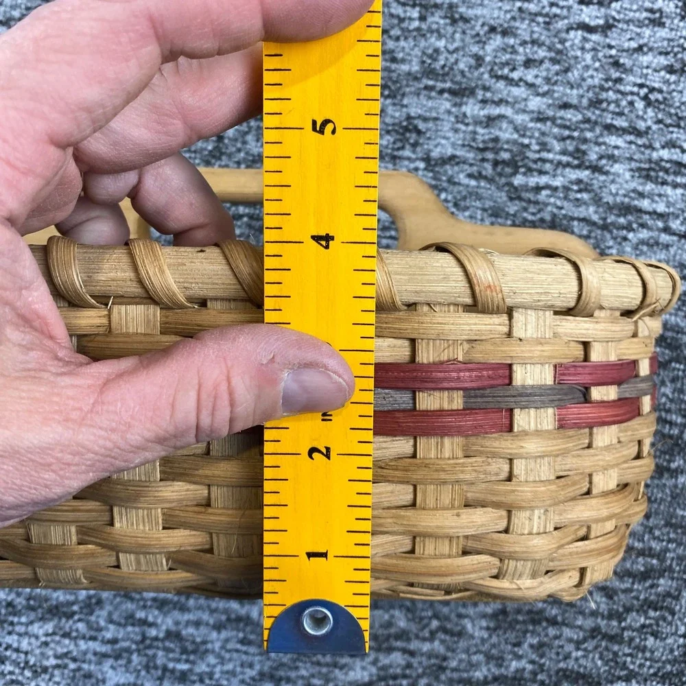 Vintage Woven Basket Wood Divider Handle Utensil Caddy Farmhouse Primitive Decor